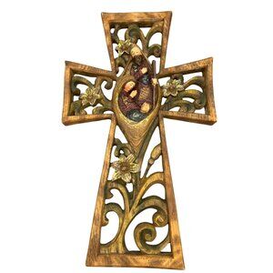 Nativity Wall Cross Christmas Decor 12" Baby Jesus Mary Joseph Faith Roman Inc